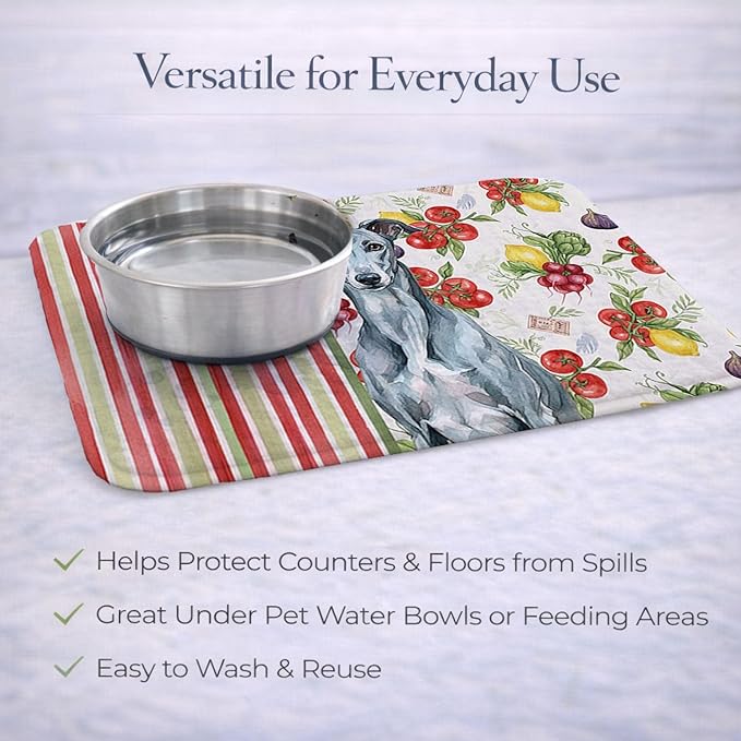 Caroline's Treasures Blue Brindle Greyhound Vegetables Dish Drying Mat Absorbent Dish Drying Mat Pad for Kitchen Counter Dish Drainer Mat for Countertop 14 x 21 Multicolor