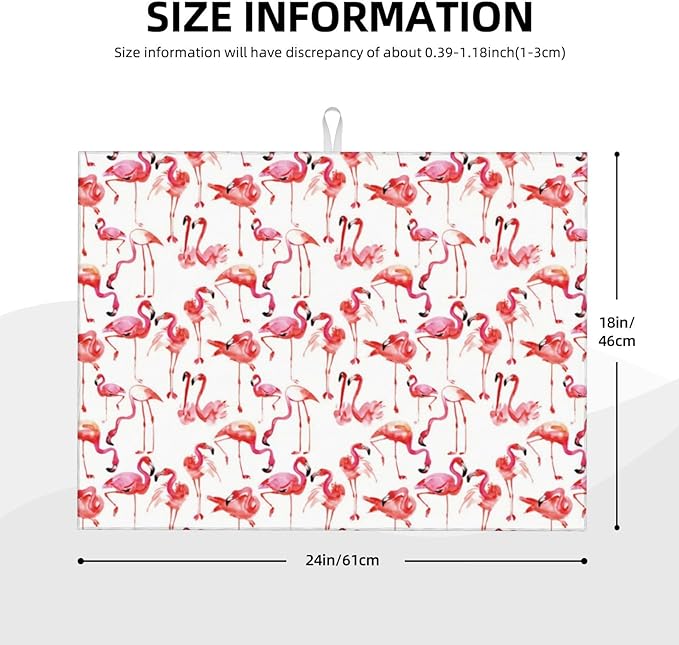 Cute Pink Flamingo Dish Drying Mat For Kitchen Counter Super Absorbent Microfiber Dish Drying Pad Kitchen Gadgets For Easy Clean Multi-Use Large 18x24