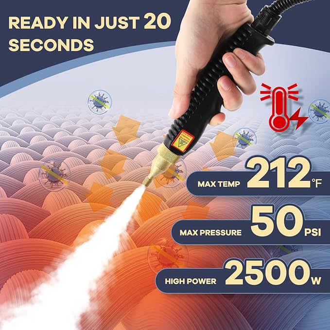 Moongiantgo High Pressure Steam Cleaner 2500W Portable High Temp Bathroom Power Steamer Cleaning Machine For Home Use Grout Tile Kitchen Grease Car Detailing Engine (110V Red)
