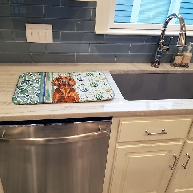 Caroline's Treasures Irish Setter Coastal Sea Glass Dish Drying Mat Absorbent Dish Drying Mat Pad for Kitchen Counter Dish Drainer Mat for Countertop 14 x 21 Multicolor