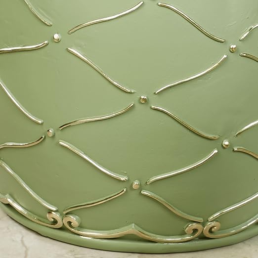 Touch of Class Angelitta Green Decorative Wastebasket | Handpainted Resin Trash Can with Gold Accents Diamond Lattice &amp Scroll Motifs | Elegant Classic Home Decor Accent | 9 Dia. x 10 H