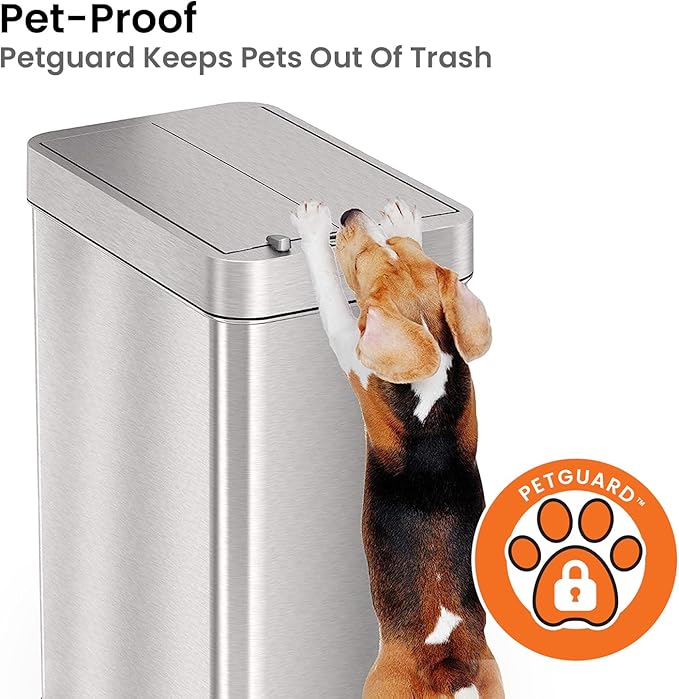 iTouchless 50 Liter / 13 Gallon Wings-Open Lid Sensor Kitchen Trash Can with Odor Filter – Dog-Proof Slim Automatic Stainless Steel Garbage Recycling Bin for Home Office Bedroom Business or Garage