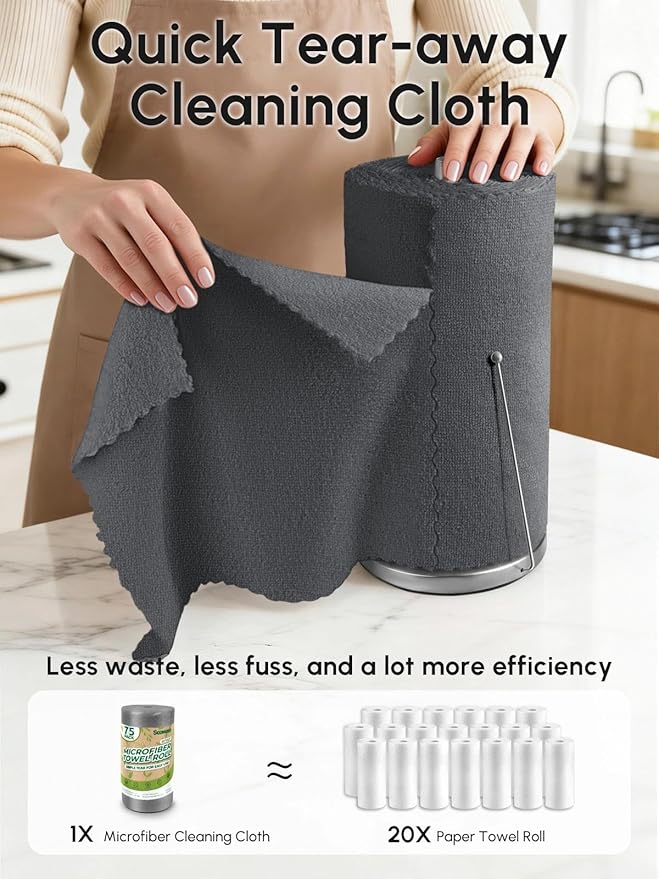 Microfiber Cleaning Cloths Roll 75 Pack Tear Away Microfiber Towels Roll 12 x 12 Lint Free Rags Reusable Cleaning Cloths Washable Scratch FreeUltra Absorbent Dish Rags(Dark Grey)