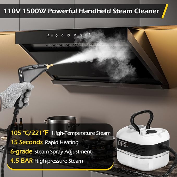 Dyna-Living Steam Cleaner 1500W Handheld Steamer for Cleaning 221℉ High-Temp Portable Car Steamer Cleaner Intelligent Touch Panel &amp Spray Gun Control Steamer Cleaner for Car