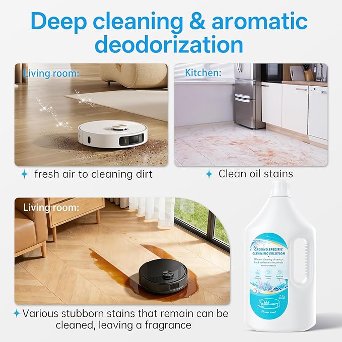 2.5L Floor Cleaning Solution Compatible with Roborock/Eufy/iRobot/Ecovacs/Dreame/Shark Fragrance Deodorization Deep Cleans for Multiple Hard Floors (2.5 Liter 【Fresh Ocean】)
