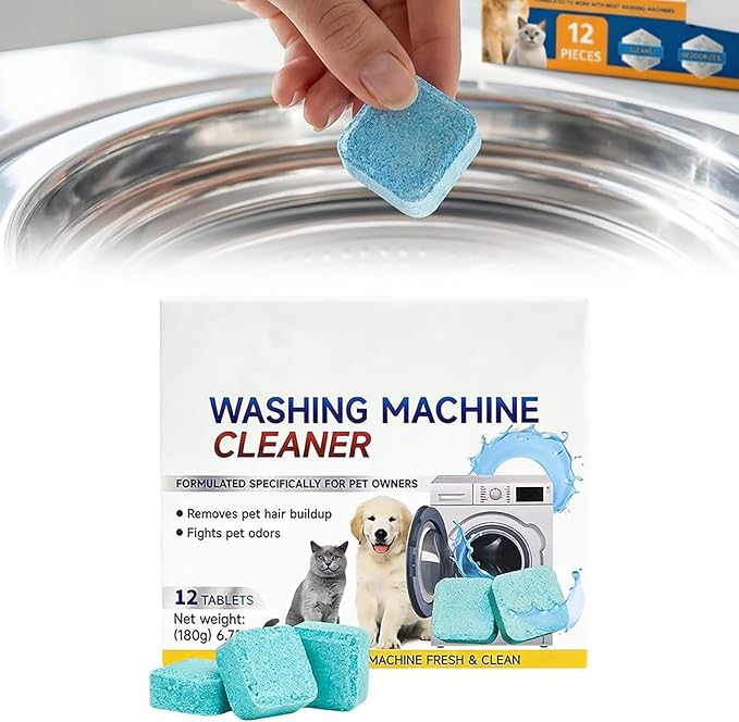 Washing Machine Cleaner Tablets Pet Hair &amp Odor Deep Cleaning Tablets Deep Cleaning Mold &amp Residue Remover for HE Top Front Load Washer Eco-Friendly Deodorizer for Pet Owners (1pcs)