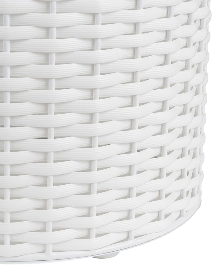 happimess HPM1100D Cecil Modern 4.13-Gallon Faux Wicker Cylinder Waste Basket White for Home Bathroom Living Room Office Bedroom Kitchen