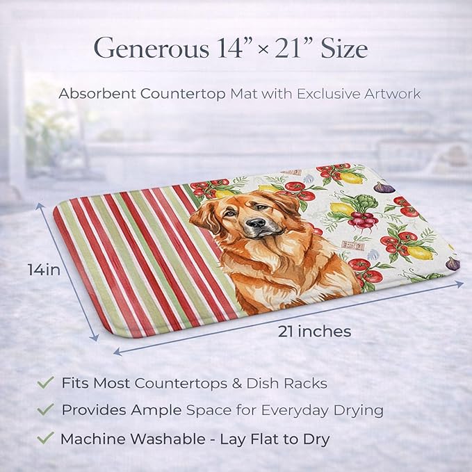 Caroline's Treasures Red Leonberger Vegetables Dish Drying Mat Absorbent Dish Drying Mat Pad for Kitchen Counter Dish Drainer Mat for Countertop 14 x 21 Multicolor