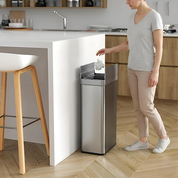 iTouchless 68 Liter / 18 Gallon Wings-Open Lid Sensor Kitchen Trash Can with Odor Filter Dog-Proof Slim Automatic Large Capacity Stainless Steel Garbage Recycling Bin for Home Office Business Garage