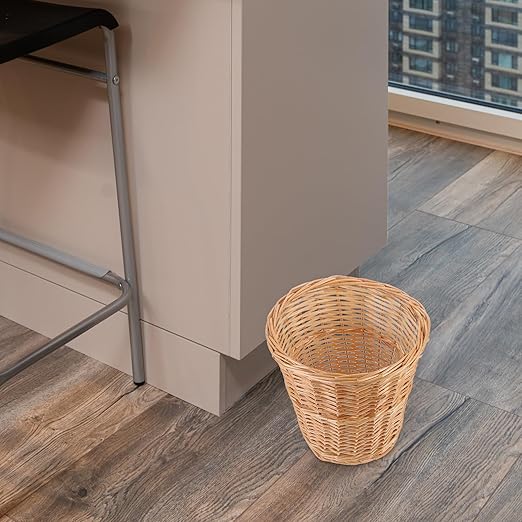 Alipis Wicker Trash Can Woven Basket Home Wastebasket Natural Rattan Pastoral Style Household Garbage Bin for Bedroom and Office Use