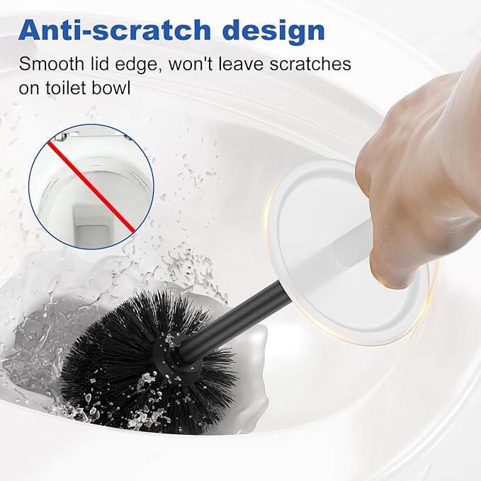 Toilet Brush and Holder Set：304 Stainless Steel Heavy Duty Toilet Bowl BrushRemovable Inner Bowl and Splash ProtectionBathroom Toilet Brush-Dense Bristles for Through Cleaning