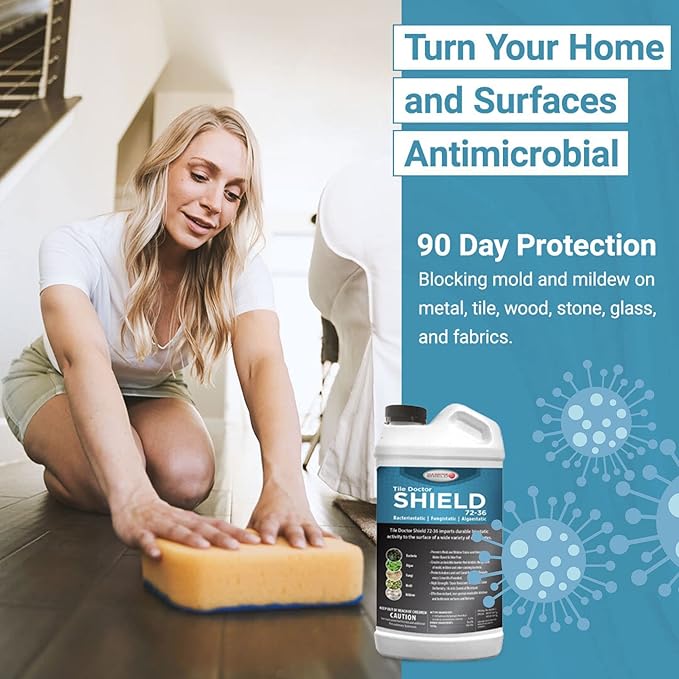 Shield Mold Mildew and Algae Stain and Odor Remover Indoor and Outdoor Cleaner for Bathroom Shower Kitchen Roof Stone Wood Carpet and More by Tile Doctor - 32 FL OZ