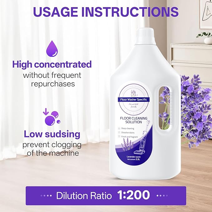 Floor Cleaner Compatible with Tineco Cleaning Solution Suitable with All Robotic Vacuum Mop and Cordless Wet/Dry Vacuum Mop Cleaner Multi-Surface Deodorizing &amp Cleaning Solution (1 L Lavender)