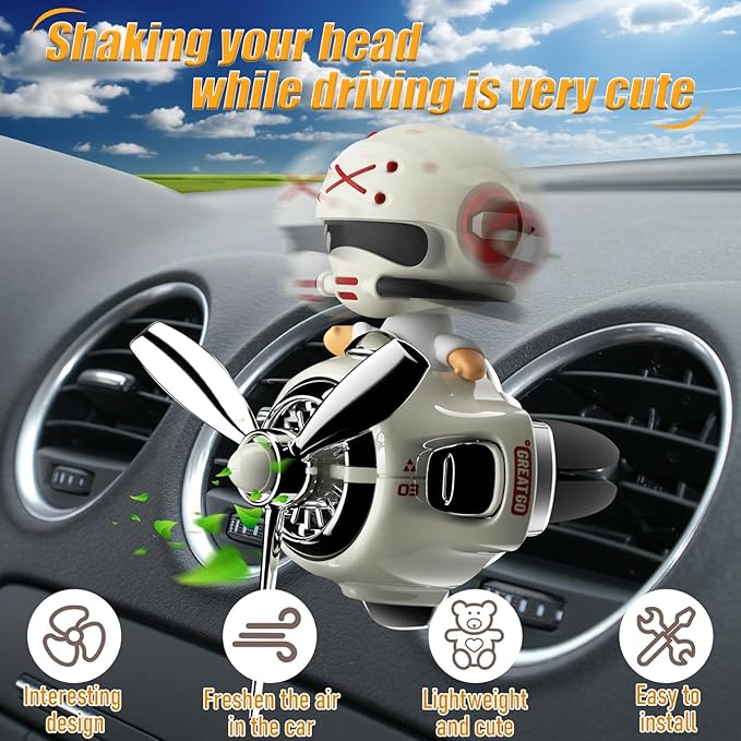 2Pcs Car Air Fresheners Cute Bear Pilot Automotive Air Outlet Creative Car Perfume Diffuser Automotive Accessories Air Vent Decoration with 8 Fragrant Tablets (Black 1+White 1)