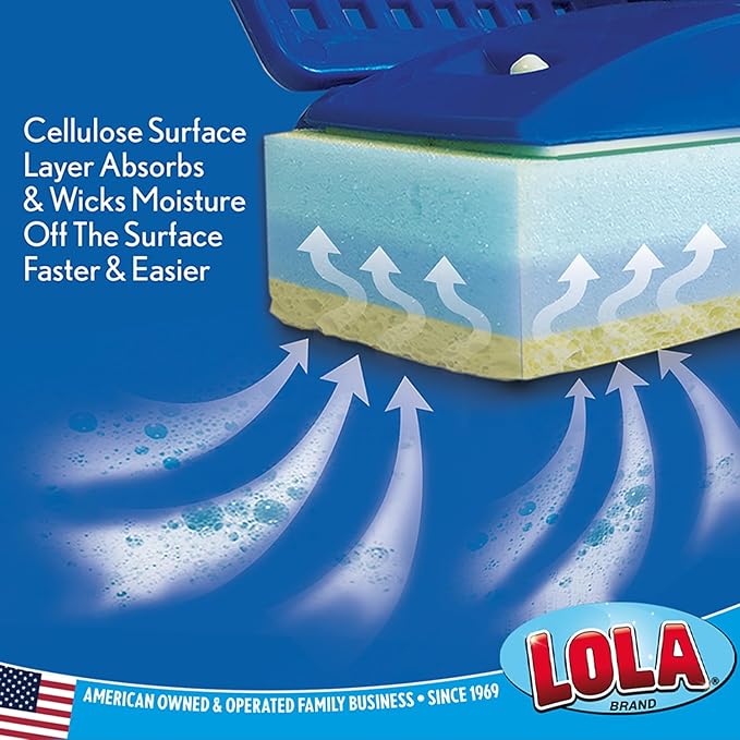 LOLA Squeeze Sponge Mop w/Poly Foam &amp a Natural Cellulose Layer Absorbs and Wicks Moisture Hard Surface Cleaner Refillable 9” Wide Head