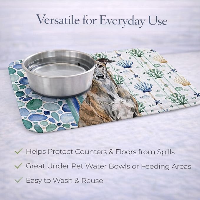 Caroline's Treasures Brindle Greyhound Coastal Sea Glass Dish Drying Mat Absorbent Dish Drying Mat Pad for Kitchen Counter Dish Drainer Mat for Countertop 14 x 21 Multicolor