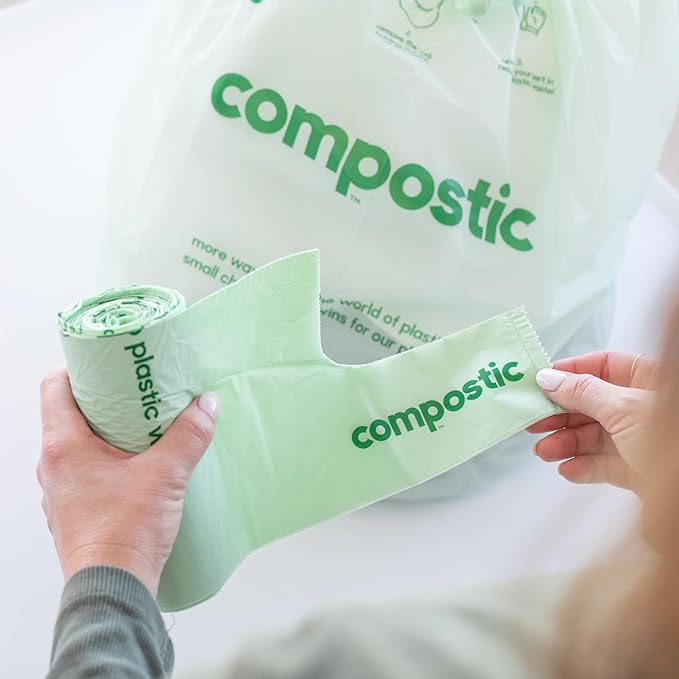 Compostic Home Compostable Trash Bags 2.99 Gallon Small Kitchen Rubbish Bags Extra Strong &amp Quickly Breaks Down 100 Count