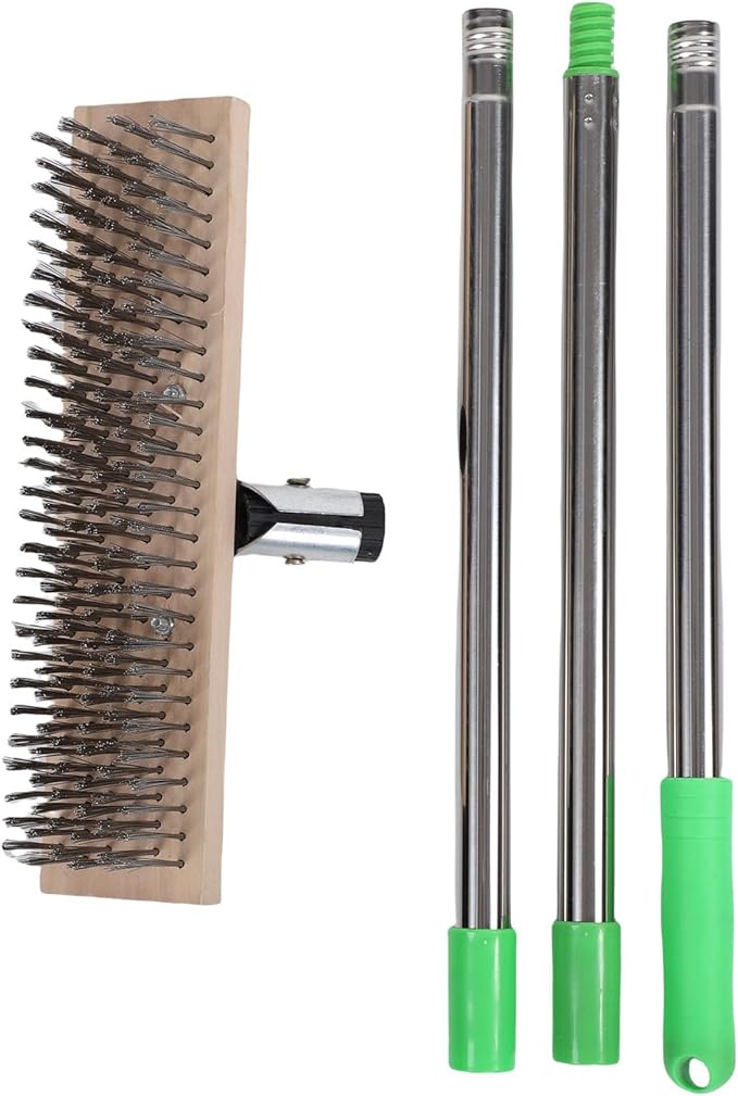 Focket Wire Scrub Brush Stainless Steel Floor Scrubber Brush with Dense Steel Hair Adjustable Handle 80-120cm Grout Cleaner with 3 Detachable Rods for Concrete Deck Patio Garage