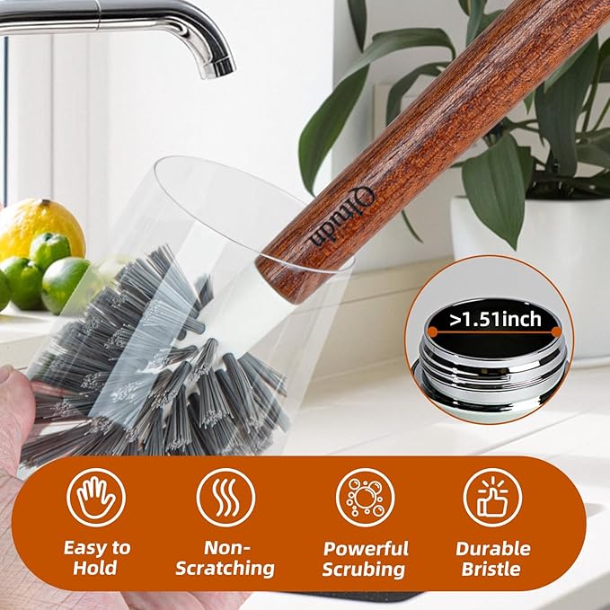 4-Pack Heavy Duty Scrub Brushes with 11 Sapele Wood Handle – PBT Bristles &amp TPR Loop – Kitchen Bathroom Grout Dish &amp Tile Cleaner – Durable Non-Slip Multi-Surface Cleaning Brush Set