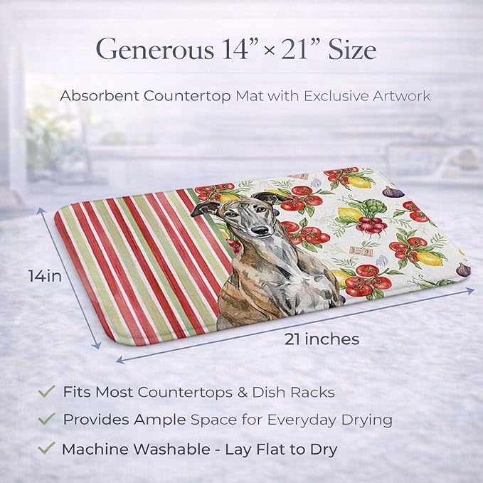 Caroline's Treasures Brindle Greyhound Vegetables Dish Drying Mat Absorbent Dish Drying Mat Pad for Kitchen Counter Dish Drainer Mat for Countertop 14 x 21 Multicolor