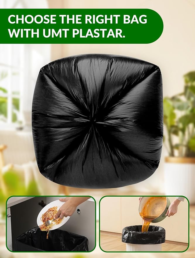 400 Count Heavy Duty Black Trash Bags 10-12 Gallon 24 x 24 Inch Large Garbage Bags 15 Micron Thick Strong Leak-Resistant Trash Can Liners for Home Office Kitchen Bathroom
