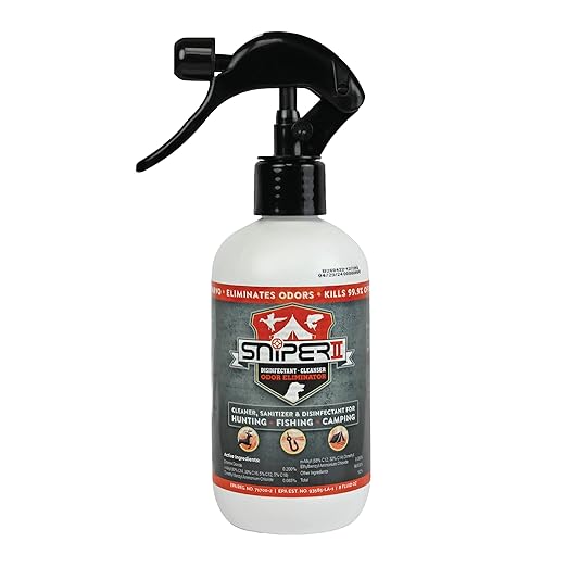 SNiPER II Disinfectant Cleanser and Odor Eliminator Cleaner for Outdoor Disinfecting Purposes Use for Hunting Fishing and Camping Made in the USA 8 Ounce Spray Bottle
