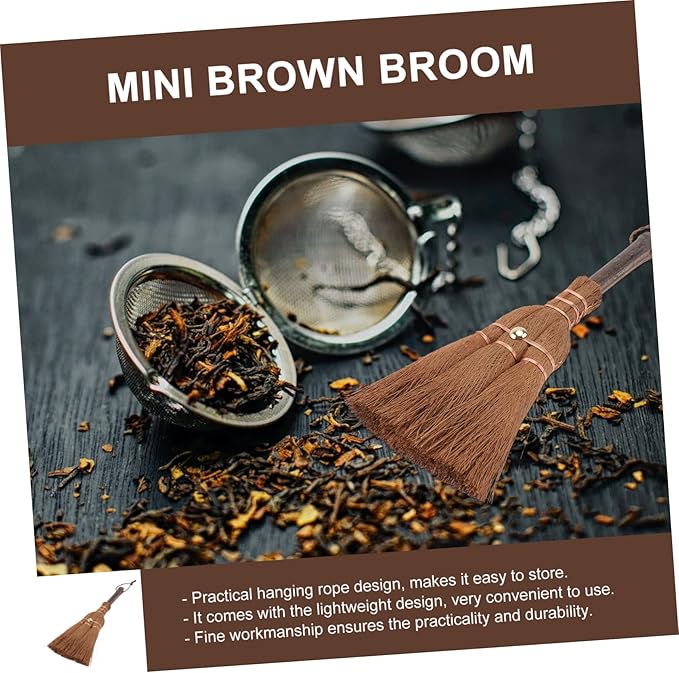 3pcs Mini Palm Broom for Tea Ceremony Natural Bristle Small Cleaning Brush Hanging Rope for Easy Storage Practical Broom for and Debris Removal