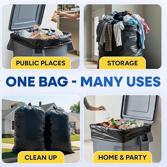 95-96 Gallon Trash Bags Extra Large Heavy Duty Industrial Durable Black Garbage Can Liners 2 Mil Fits Rubbermaid Rollout Round and Square Trash Cans 61 x 68 (Pack of 25) Bulk