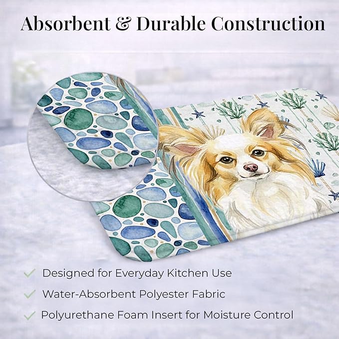 Caroline's Treasures Lemon and White Papillon Coastal Sea Glass Dish Drying Mat Absorbent Dish Drying Mat Pad for Kitchen Counter Dish Drainer Mat for Countertop 14 x 21 Multicolor