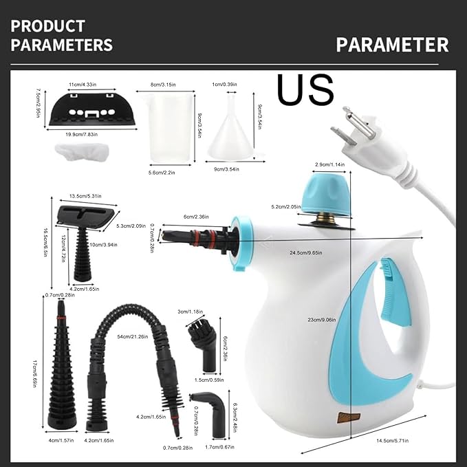 Handheld Pressurized Steam Cleaner - 1000w Efficient Steam Cleaner with 9-Piece Accessory Set | Natural Steam Cleaner | Powerful Home Use Steamer | Deep Cleaning Steamer for Cleaning Floor | Upholster