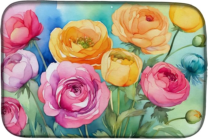 Caroline's Treasures DAC1603DDM Ranunculus in Watercolor Dish Drying Mat Absorbent Dish Drying Mat Pad for Kitchen Counter Dish Drainer Mat for Countertop 14 x 21 Multicolor