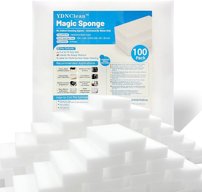 Magic Sponge Erasers Water-Activated Cleaning Sponge Multi-Purpose Melamine Foam Cleaner for Kitchen Bathroom Walls Shoes &amp Car Interior – Durable Non-Scratch &amp Reusable (100)