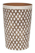 Bathroom Trashcan Garbage Can Trashbin for Powder Room Decor Ideas Bedroom Waste Basket Home Office Wastebin Round Plastic Trash Can with Removable Washable Fabric Cover Brown Blockprint 11.75