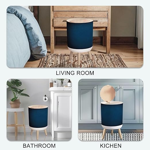 Small Trash Can with Lid Navy Blue Abstract Colored Pictures 1.8 Gallon/7L Garbage Can Waste Bin with Press Top Lid Legs Waste Basket for Bathroom Kitchen Bedroom