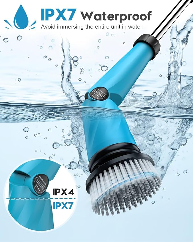 Updated 1500 RPM Battery Electric Spin Scrubber with Handle 8 Replaceable Shower Scrubber &amp 2 Battery Powered Cleaning Brush with Display 3 Speed &amp Adjustable Handle Cordless Power Scrubber f