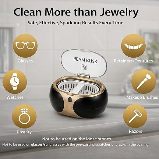 40W Professional Ultrasonic Jewelry Cleaner with 3-Minute Auto Timer 42kHz to 48kHz Gold Jewelry Cleaner Glasses Watches &amp Mouth Guard Cleaner 20oz 304 Stainless Steel Tank
