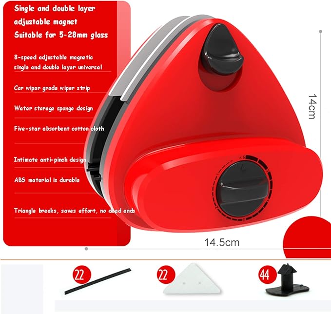 Glass Cleaning Tools Magnetic Window Cleaner Triangle Shape Double-Side Glass Wiper Abs Plastic Anti-Rust Cleaning BrushRed 5~28mm
