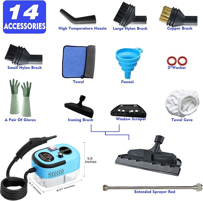 2500W Handheld Steam CleanerPortable Car Steamer For Auto DetailingHigh-Temperature and Pressure Steam Cleaner For Home Steam Cleaning Machine for FurnitureKitchenGroutFloorTile (Blue)