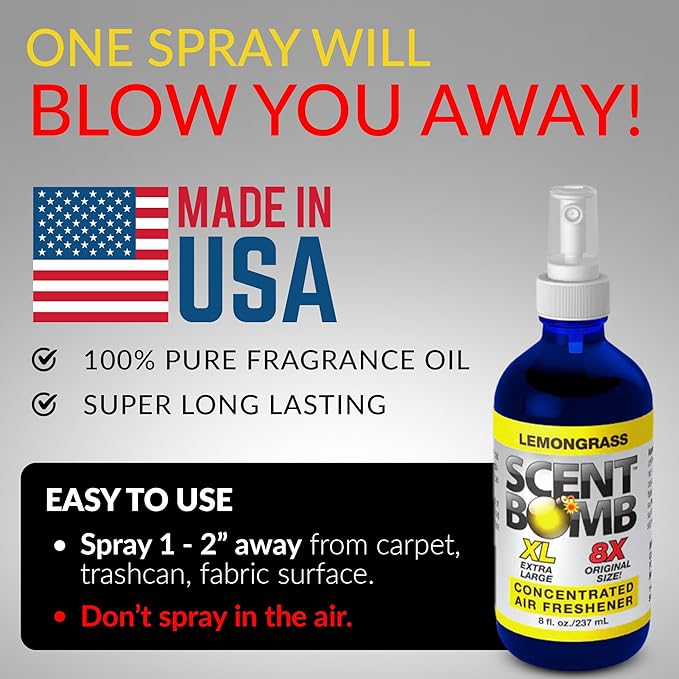 Scent Bomb Lemongrass Air Freshener Spray Long-Lasting Odor Eliminator for Home Office &amp Car