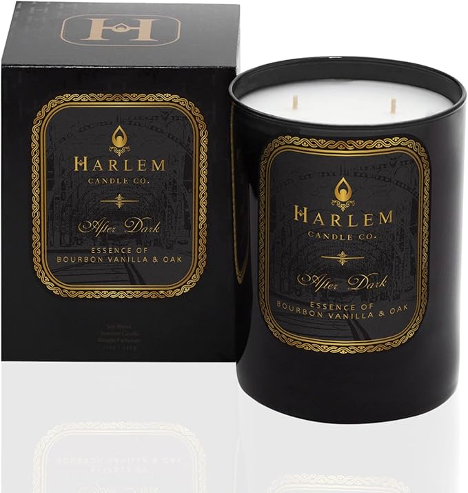 HARLEM CANDLE CO. After Dark - Luxury Scented Soy Candle 11 oz - 80-Hour Burn Time | Bergamot Saffron Bourbon Vanilla Oak | Scented Candles for Home