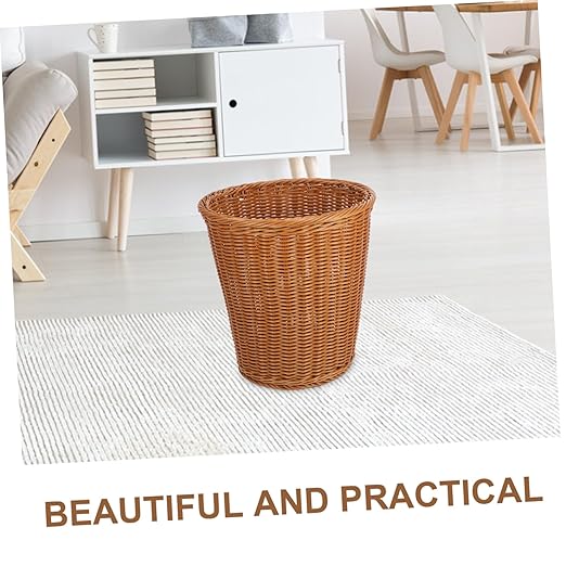 PRETYZOOM Imitated Rattan Trash Can Woven Wastebasket No Lid Rubbish Bin for Kitchen Bathroom Bedroom Office Home Decor