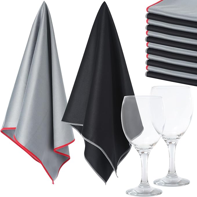 VitalCozy 6 Pcs Wine Glass Polishing Cloths Large Microfiber Cleaning Cloths 25 x 20 Inch Lintless Towels for Drying Wine Glasses Cleaning Window Stemware Dishes Glassware (12BlackGrey)