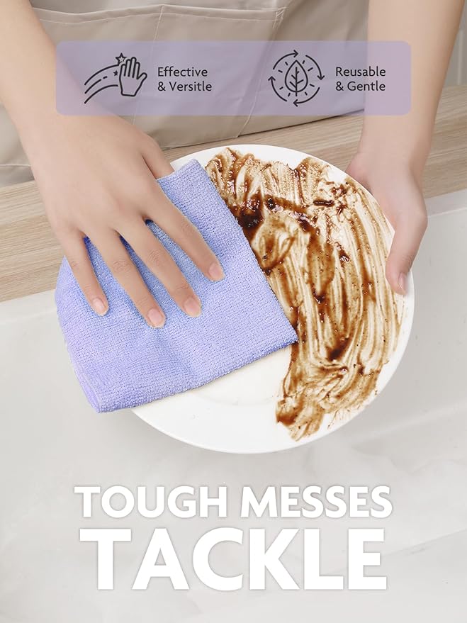Fantasticlean Microfiber Cleaning Cloth Roll -40 Pack Tear Away Microfiber Towels 12 x 12 Reusable Washable Scratch Free Ultra Absorbent for All-Around Cleaning Supplies (Lavender)