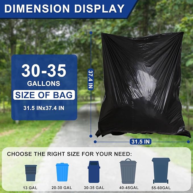 30-35 Gallon Black Trash Bags 120 Count - 32 x 37 Large Garbage Bags 30+ Gallon Strong Trash Can Liners for Home Commercial UseYard Waste Bulk