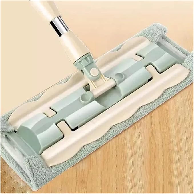 Flat Mop Floor Telescopic with Large Microfiber Pads Spin 360 Degree Handle Home Windows Kitchen Cleaner Wood Tile(Green 4 Mop Cloths)
