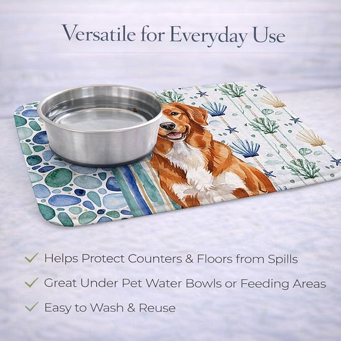 Caroline's Treasures Orange Nova Scotia Duck Tolling Retriever Coastal Sea Glass Dish Drying Mat Absorbent Dish Drying Mat Pad for Kitchen Counter Dish Drainer Mat for Countertop 14 x 21 Multicolor