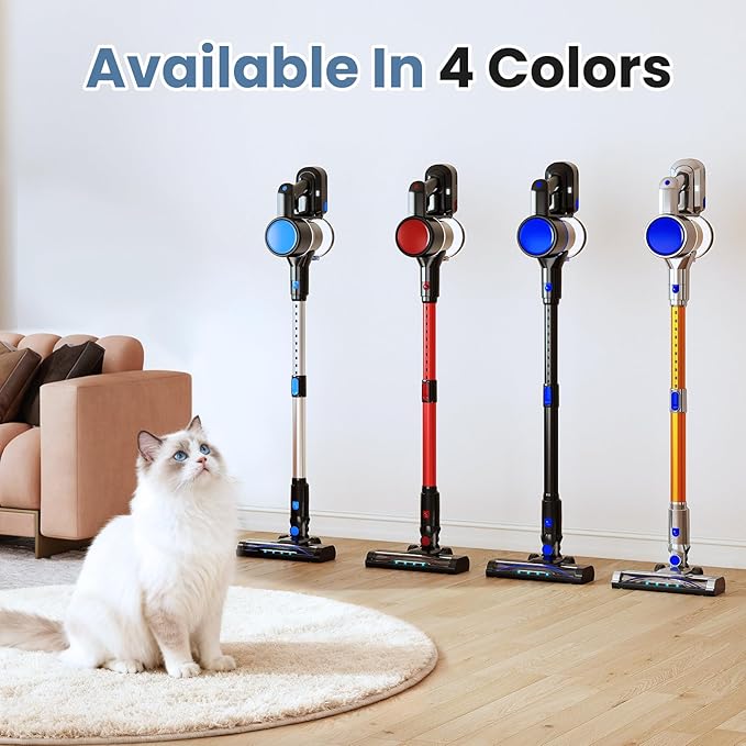 NEWBULIG Cordless Vacuum Cleaner Lightweight Stick Vacuum for Home with Anti-Tangle and LED Lights Powerful Rechargeable Wireless Cleaners for Hardwood Floors Carpet Pet Hair