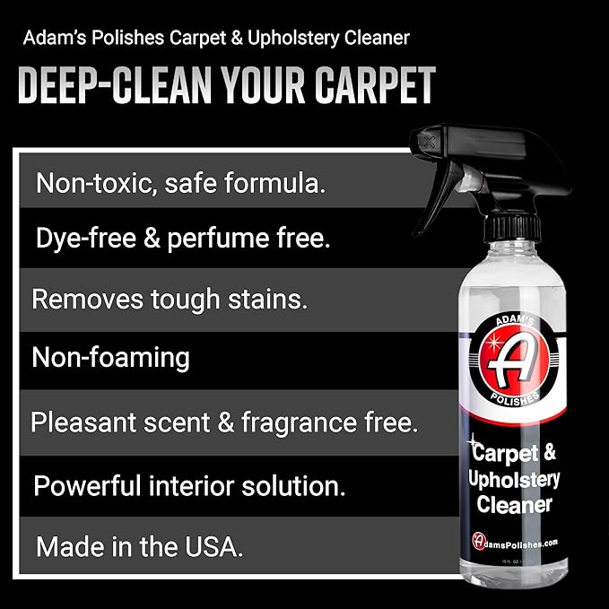 Adam's Polishes Carpet &amp Upholstery Cleaner - Powerful Carpet Cleaner For Auto Detailing | Cloth Upholstery &amp Fabric Car Interior Cleaning Solution | Stain Remover Spray For Car Seat Floor M