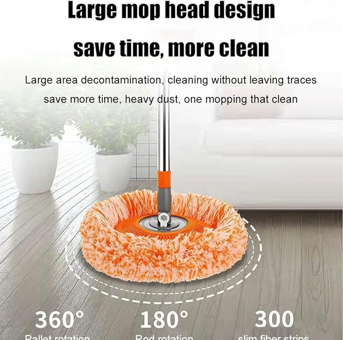 AQWEI 360° Rotatable Adjustable Cleaning Mop Extendable Wall Cleaning Mop 360° Rotating Extendable Sunflower Mop Replacement Microfiber Chenille Dust Mop Wall Head (Orange125cm)