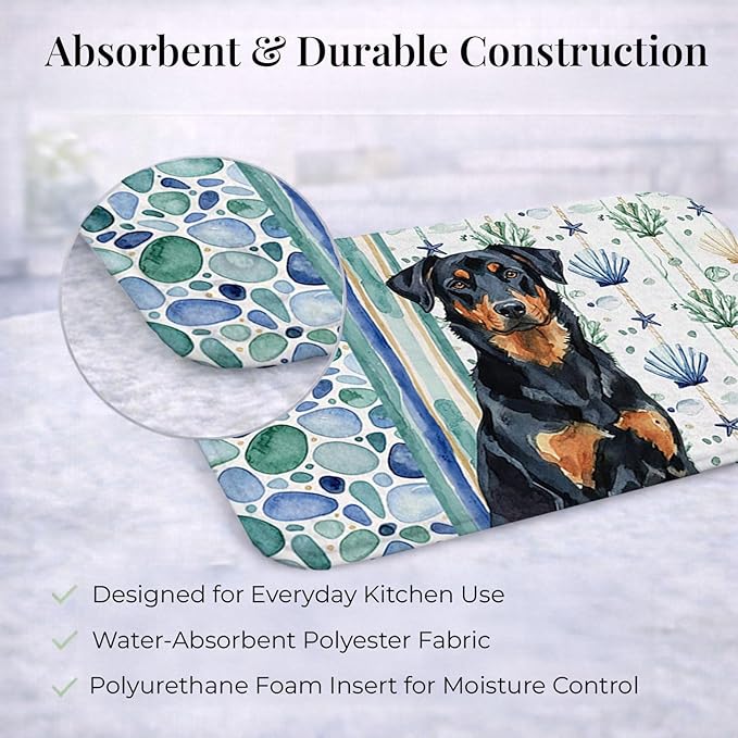 Caroline's Treasures Beauceron Coastal Sea Glass Dish Drying Mat Absorbent Dish Drying Mat Pad for Kitchen Counter Dish Drainer Mat for Countertop 14 x 21 Multicolor